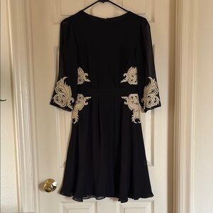 Ted baker Elegant Black Dress with Cream Embroidery size 0